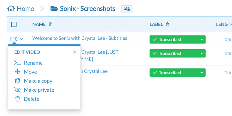 Customize your file and folder names Organize your transcripts in folders, easily drag and drop to move transcripts