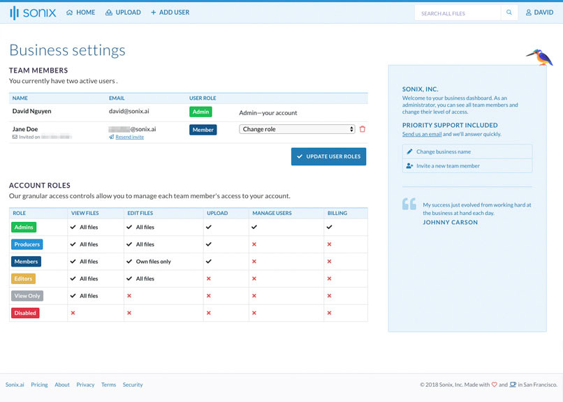 Sonix has the best multi-user access for distributed teams Sonix Automated Transcription. Add multi-user access for your distributed and remote teams
