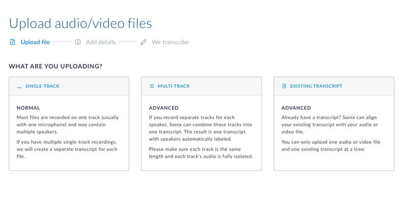 Improve accuracy by uploading multiple tracks Upload to multi-track files to Sonix