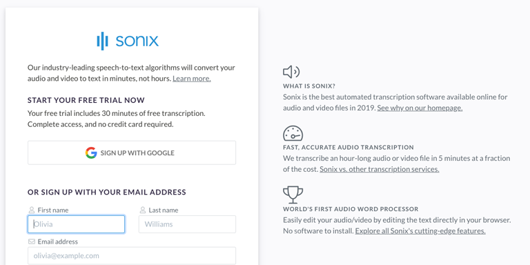 Step 1: Want to convert your MP3 file to text? Start by creating a free Sonix account. Step 1: Create a free Sonix account to convert your MP3 file to text
