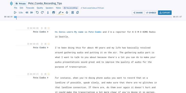 Step 5: Edit your transcript in your browser with Sonix's AudioText Editor. Step 5: Once your MP3 was converted to text, you might need to polish up the transcript. Now, you can easily do that with our AudioText Editor.